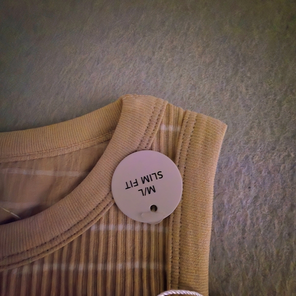 New Mix Tan and White Striped Ribbed Tank Top - Picture 2 of 3